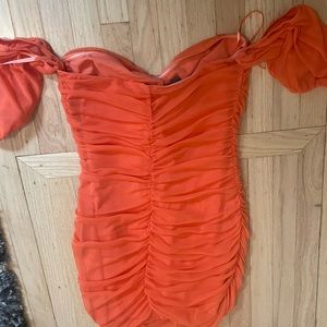 NWT NBD Orange mini ruched dress! Super cute!! Never worn! From Revolve